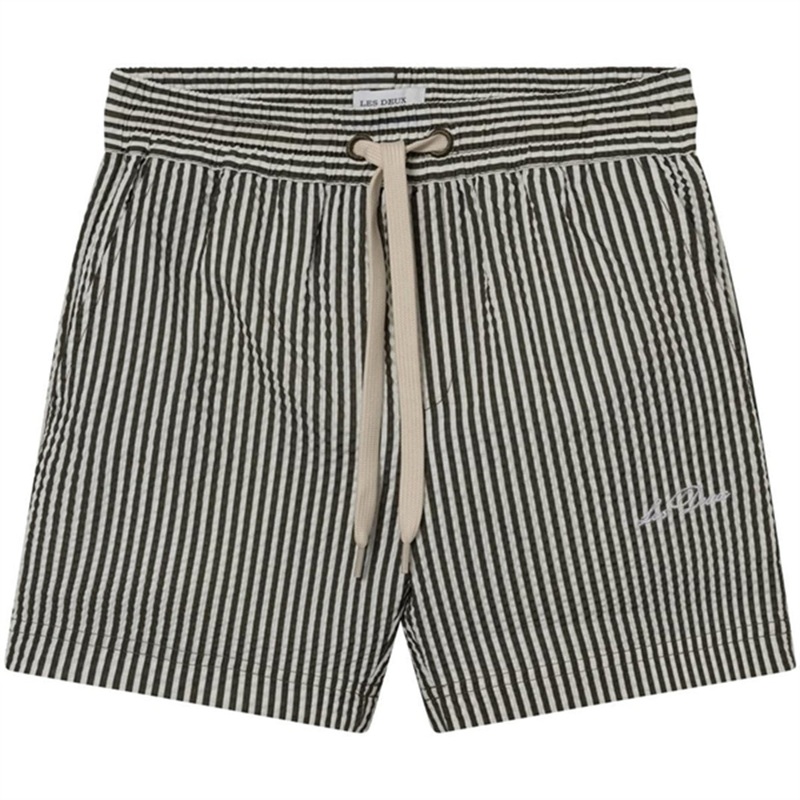 Les Deux Kids Olive Night\/Ivory Stan Stripe Seersucker Swim Shorts