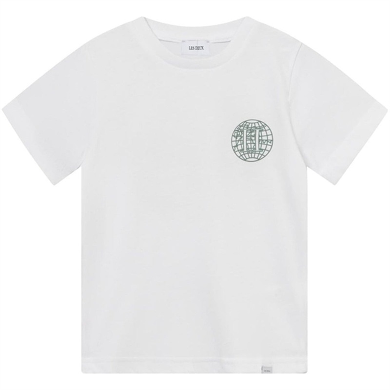 Les Deux Kids White\/Dark Ivy Green Globe T-Shirt