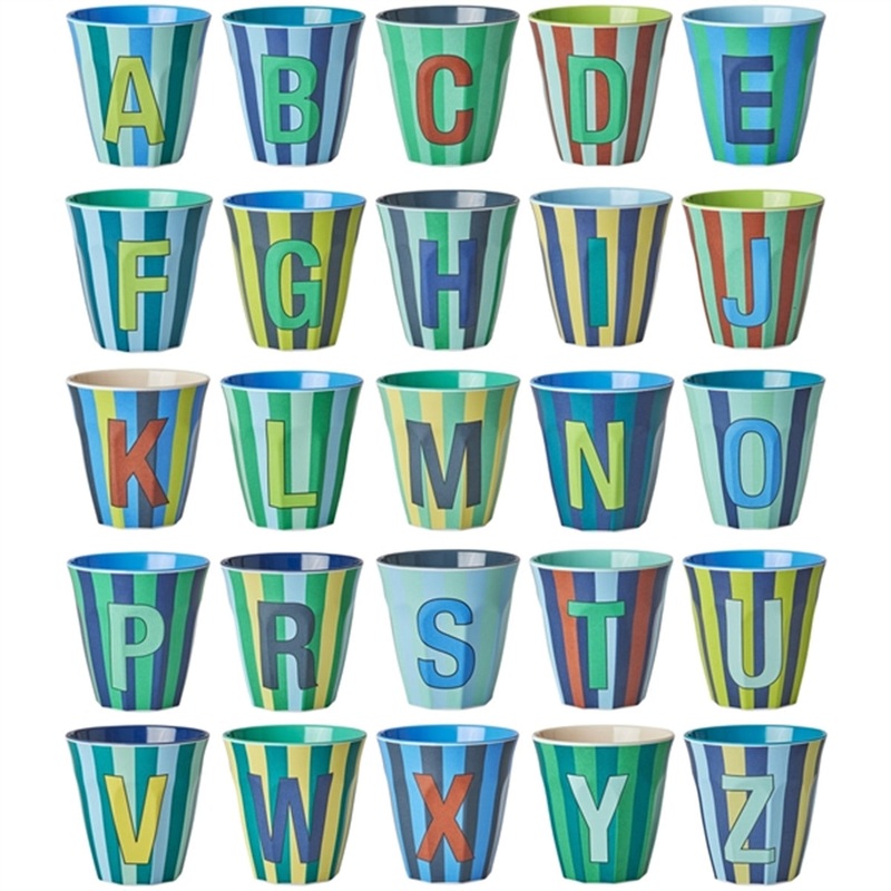 RICE Bluish Stripes Melamine Alphabet Cup