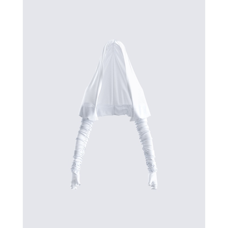 Alexa White Gauze Hooded Shrug