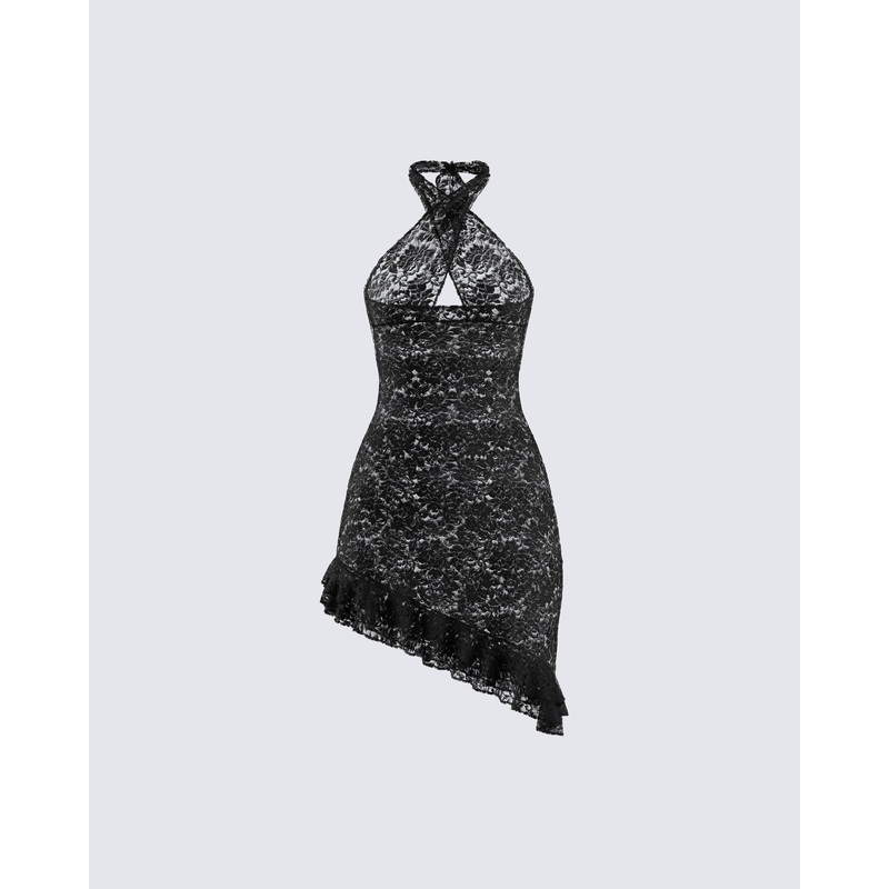 Ambra Black Lace Halter Dress