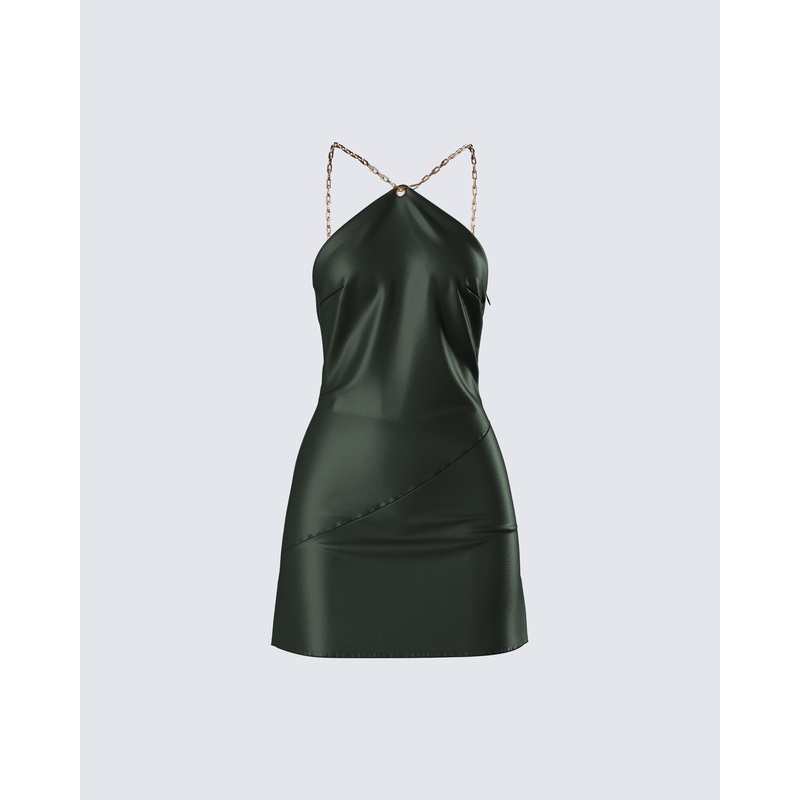 Bindi Olive Green Satin Mini Dress