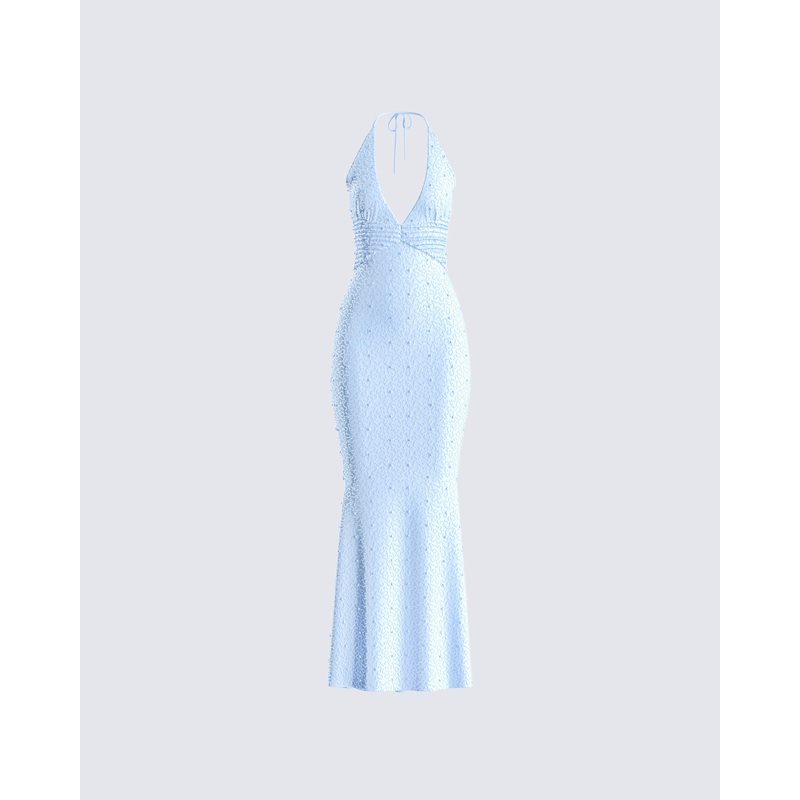 Dana Baby Blue Beaded Maxi Dress