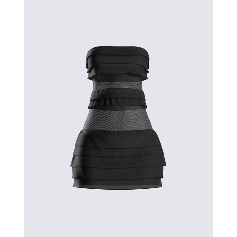 Issa Black Tiered Mini Dress