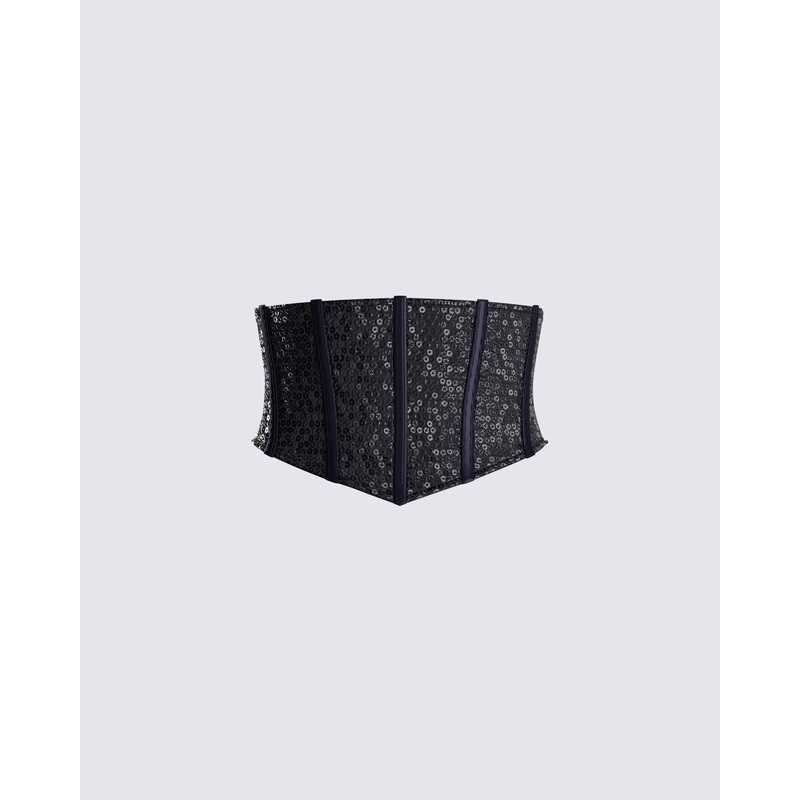 Lerata Black Sequin Corset Top