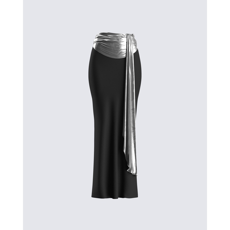 Leylany Black Draped Maxi Skirt