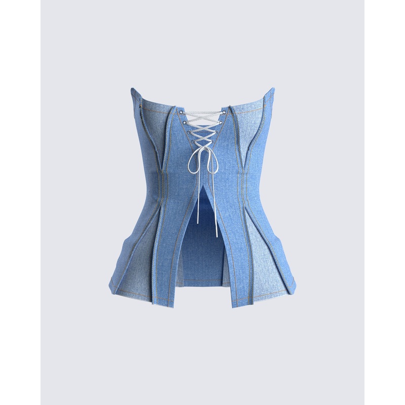 Liori Strapless Blue Denim Top