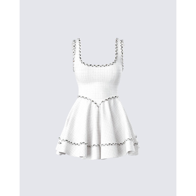 Lorene Ivory Tweed Mini Dress