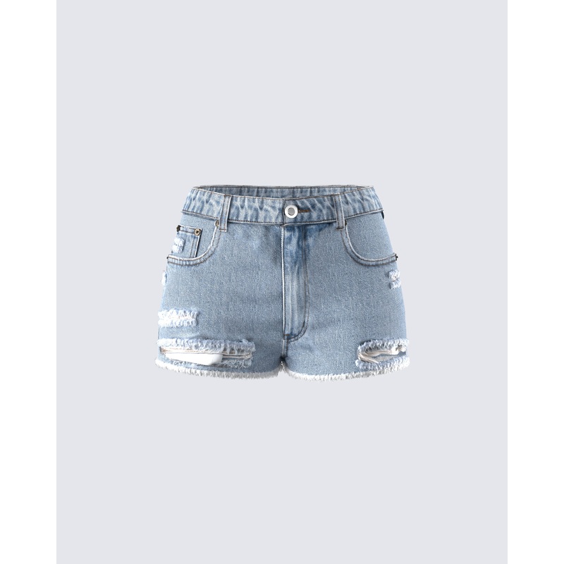 Lowan Blue Distressed Denim Shorts