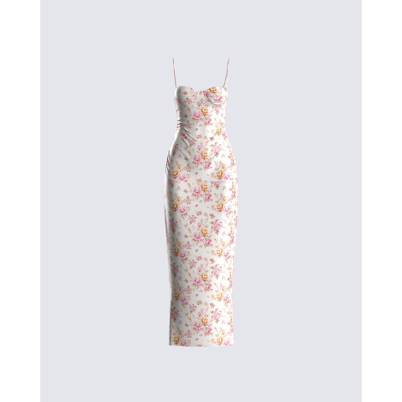Maelle Ivory Flower Print Dress