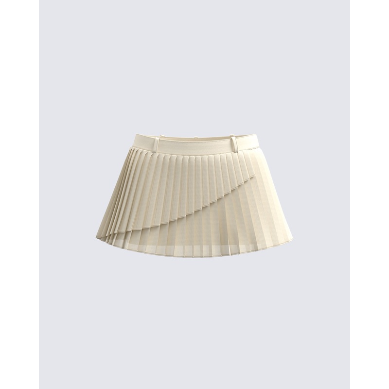 Mansa Cream Crepe Pleat Skirt