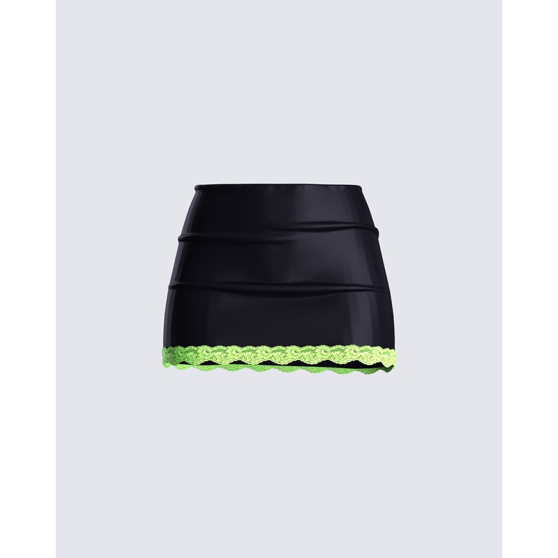 Nadya Black Satin Mini Skirt