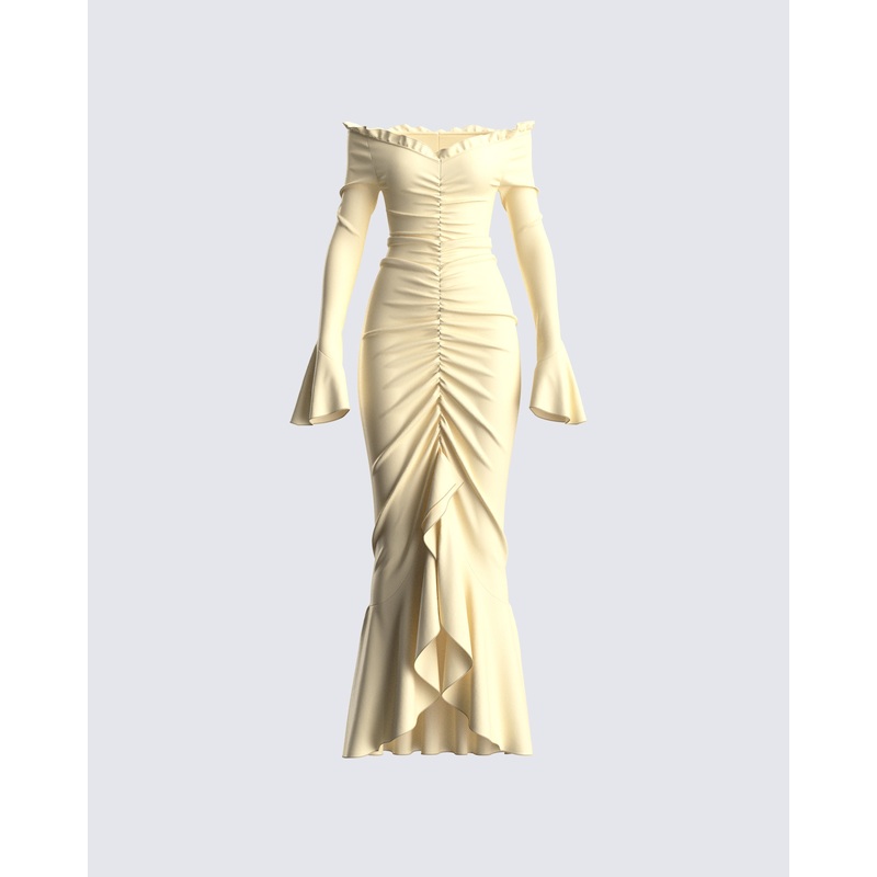 Rafella Yellow Off Shoulder Dress