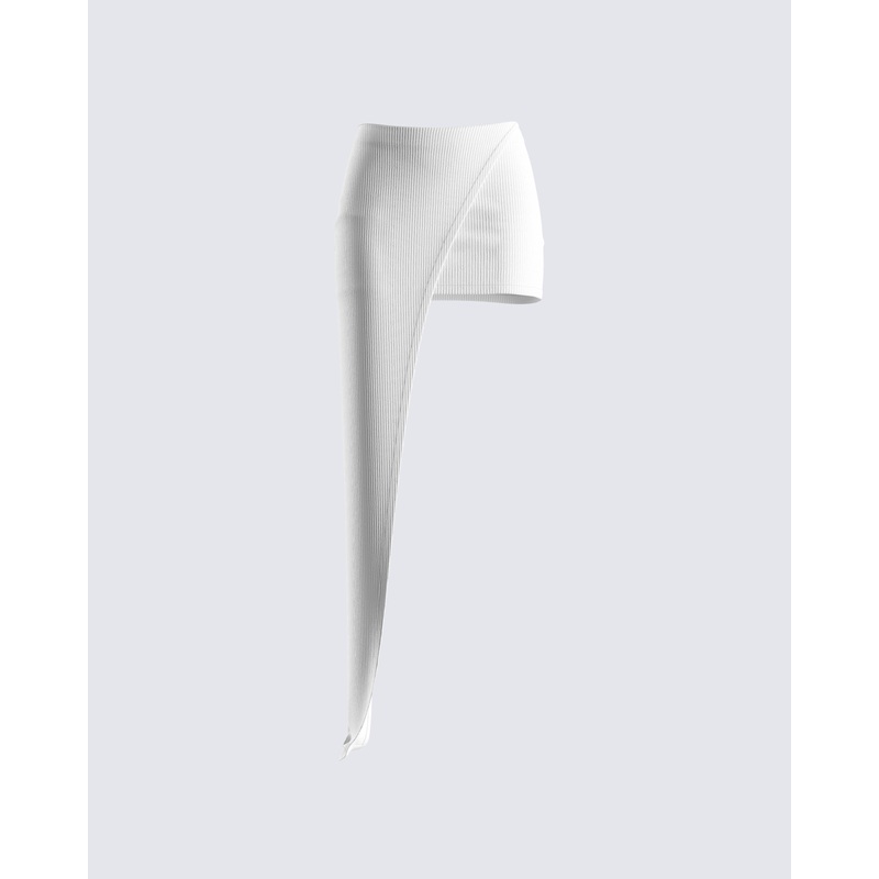 Rami White Rib Draped Mini Skirt