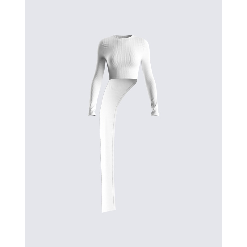 Rami White Rib Long Sleeve Top