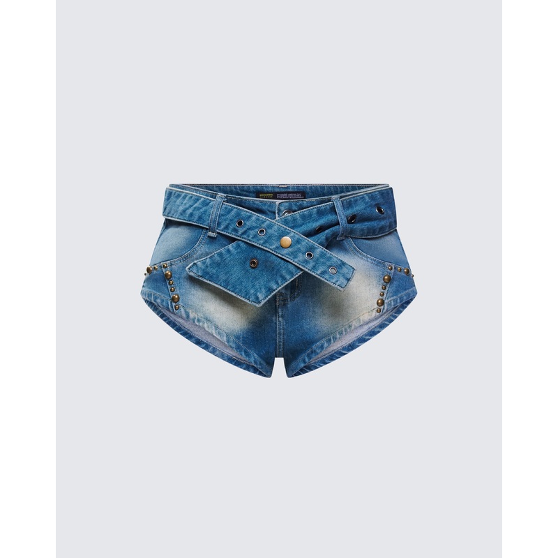 Sol Blue Belted Mini Denim Short
