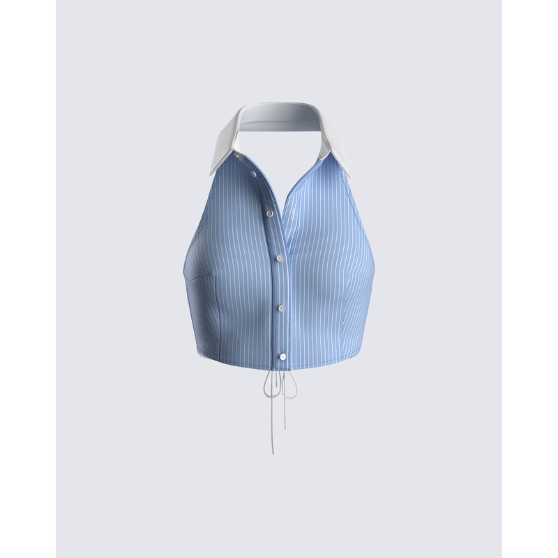 Vitellia Blue Pinstripe Halter Top