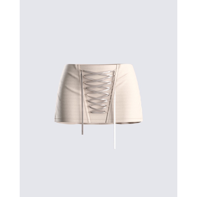 Astrid Taupe Lace Up Mini Skirt