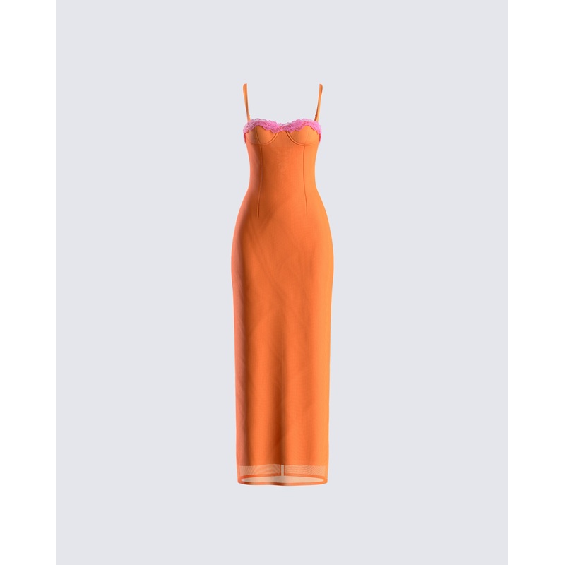 Ayesha Orange Mesh Maxi Dress