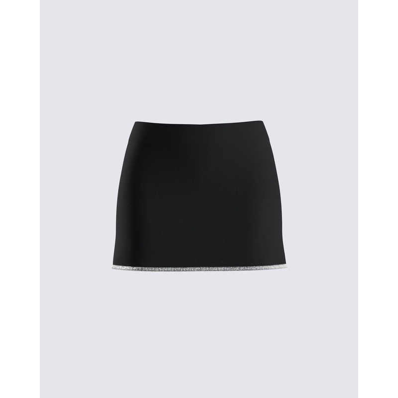 Birgit Black Rhinestone Mini Skirt