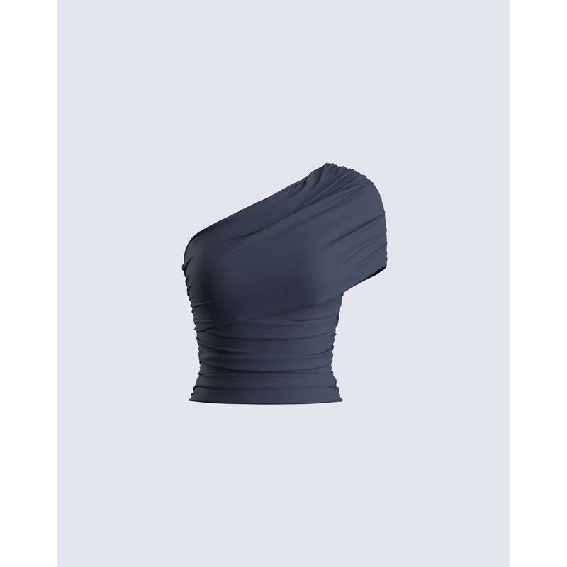 Charlize Navy One Shoulder Top