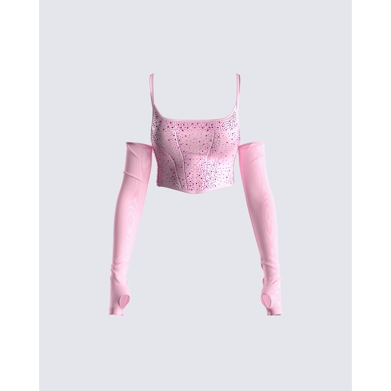 Delisa Pink Rhinestone Corset Top