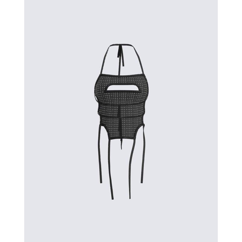 Esha Black Knit Tie Back Top