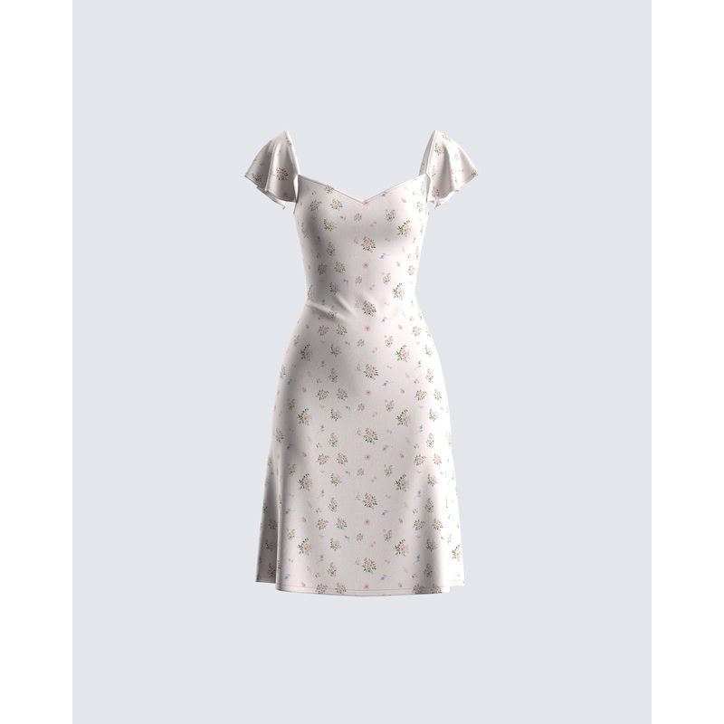 Francisca Beige Flower Print Dress
