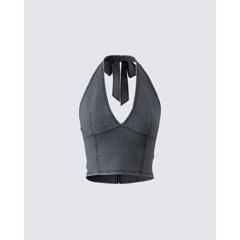 Ismay Black Denim Halter Top