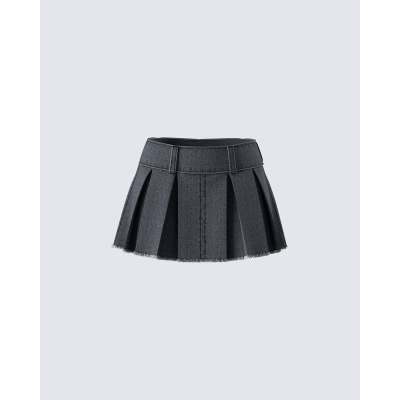 Ismay Black Denim Pleat Skirt