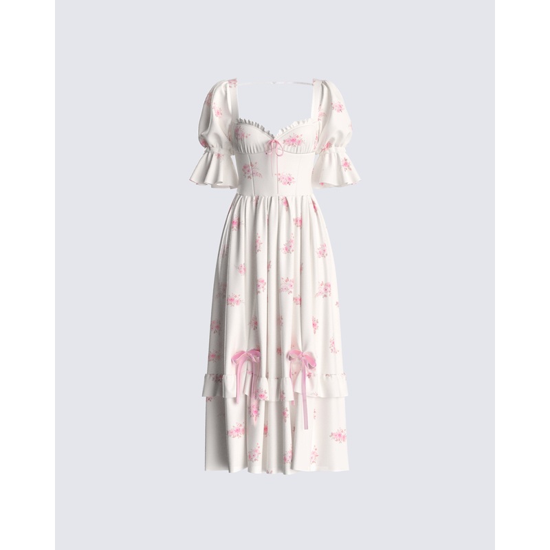 Lina Ivory Floral Midi Dress