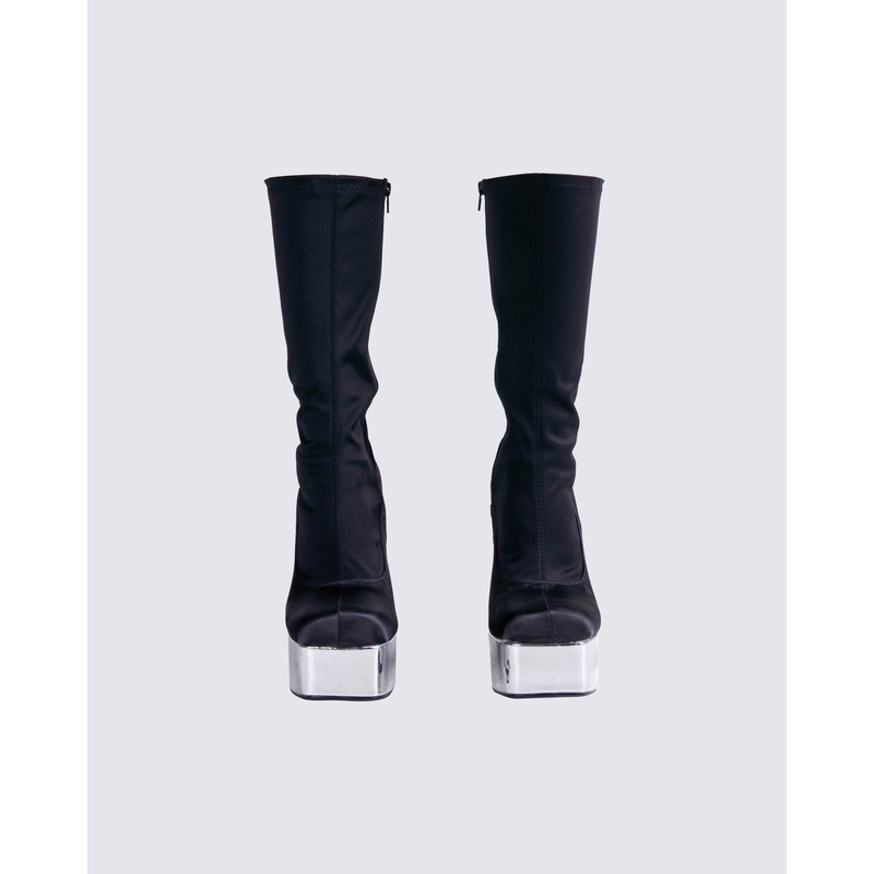 Marcil Black Heeled Platform Boot