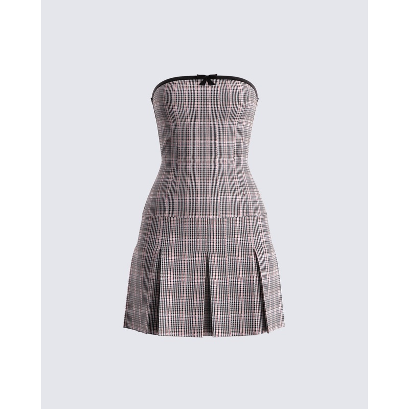 Marge Houndstooth Pleat Mini Dress