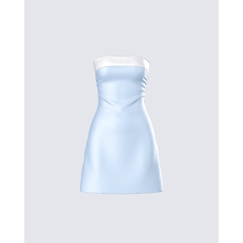 Nivi Blue Banded Satin Mini Dress