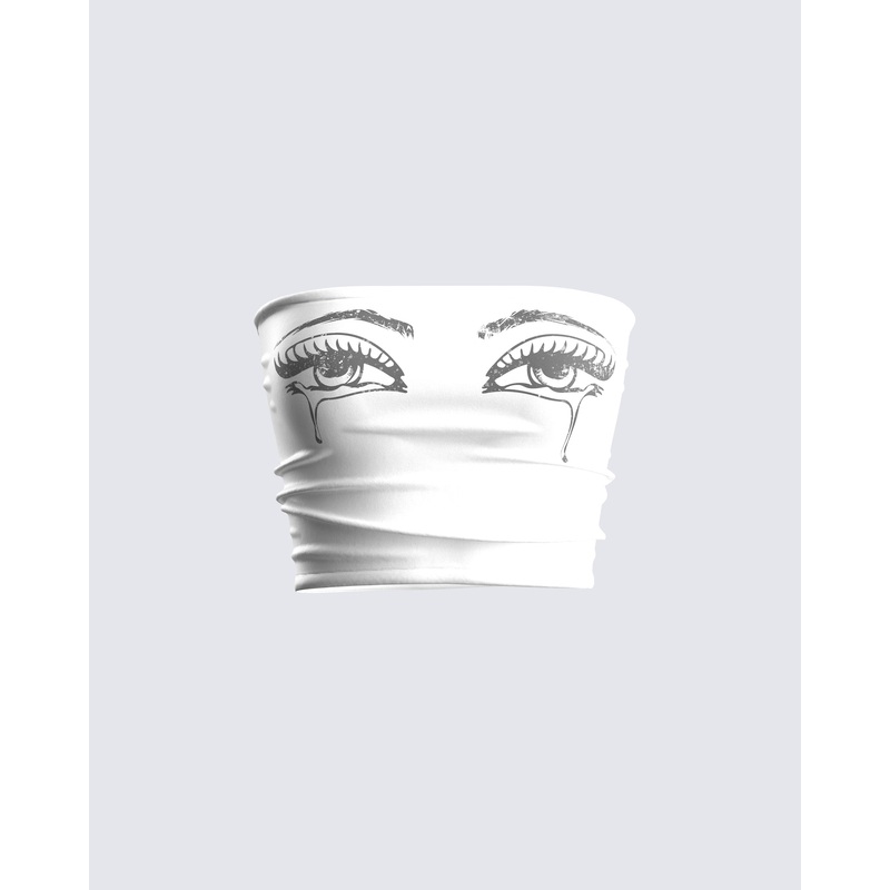 Samia White Graphic Tube Top