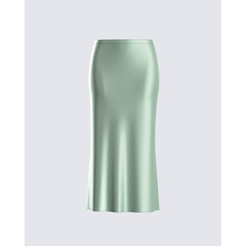 Shae Green Satin Midi Skirt
