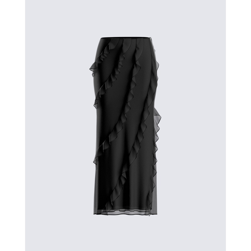 Sissy Black Ruffle Maxi Skirt