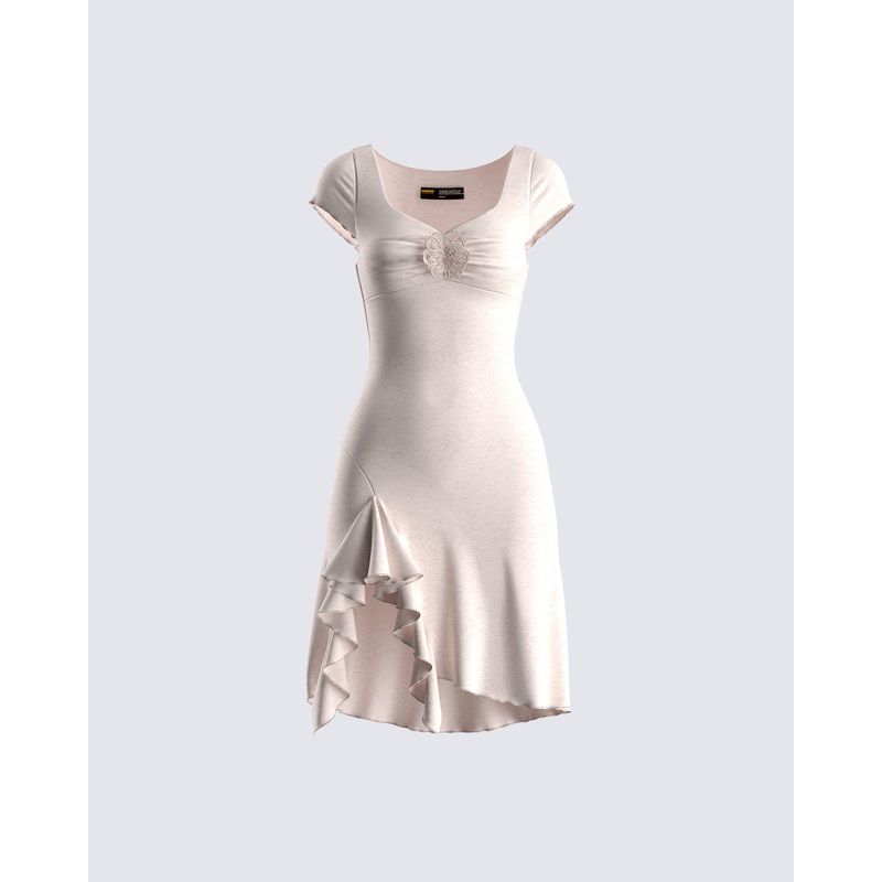 Tai Beige Jersey Ruffle Dress