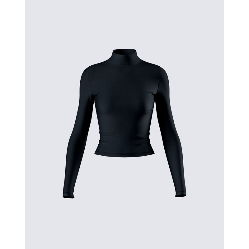 Tana Black Mockneck Top
