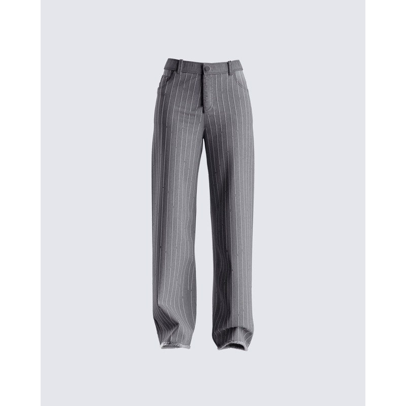 Taya Rhinestone Grey Jeans