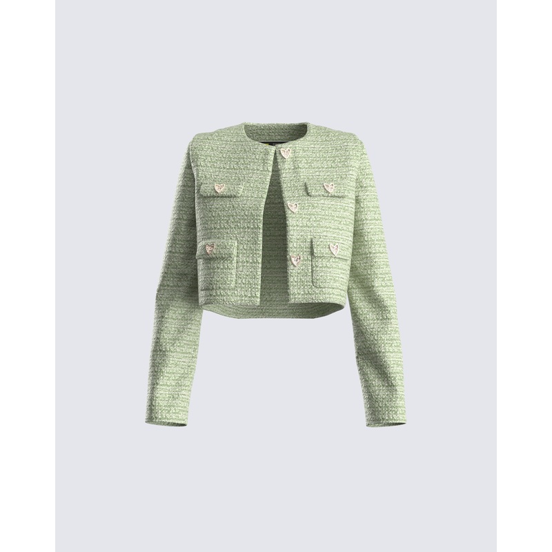 Tess Green Tweed Crop Jacket