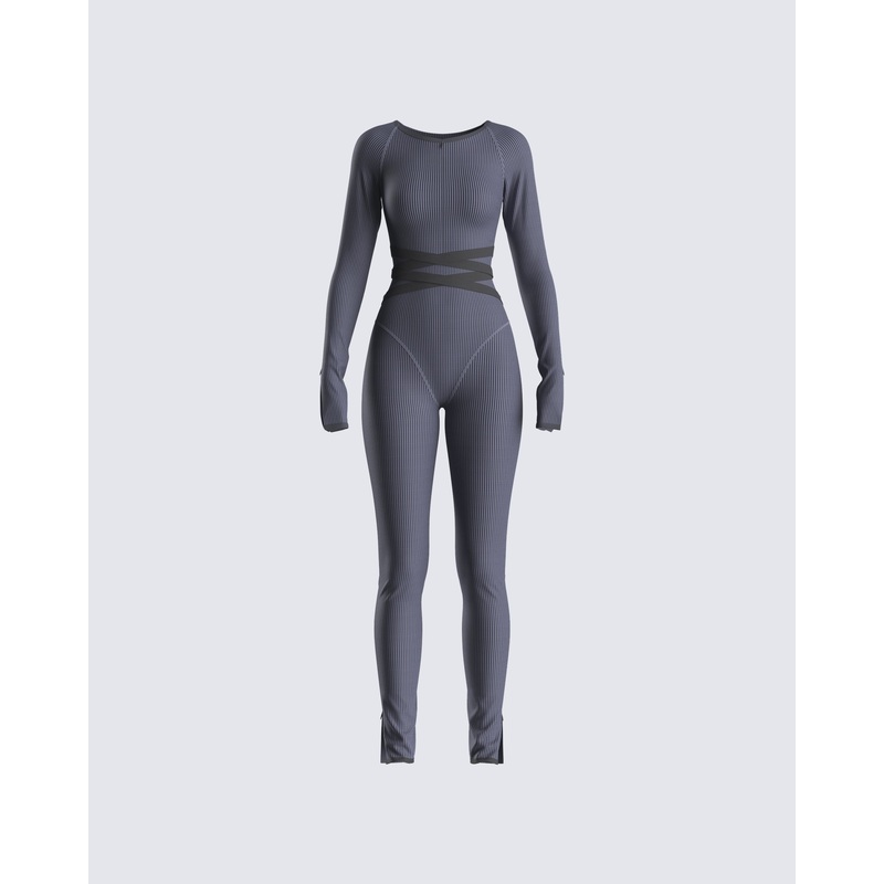 Vilma Grey Rib Zip Jumpsuit