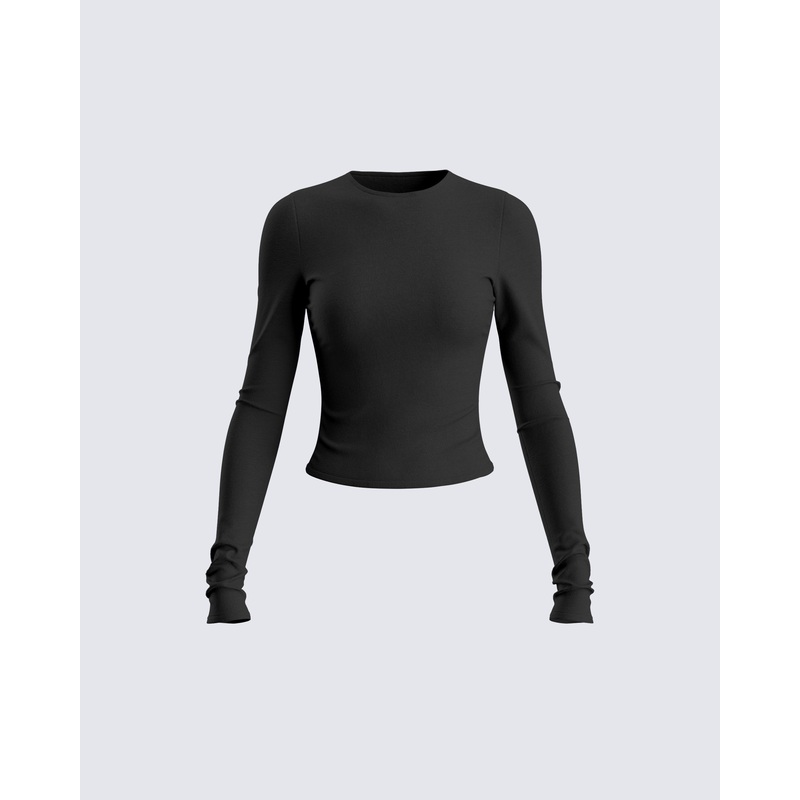 Vivi Black Jersey Long Sleeve Top
