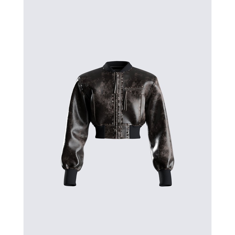 Ada Black Faux Leather Crop Jacket