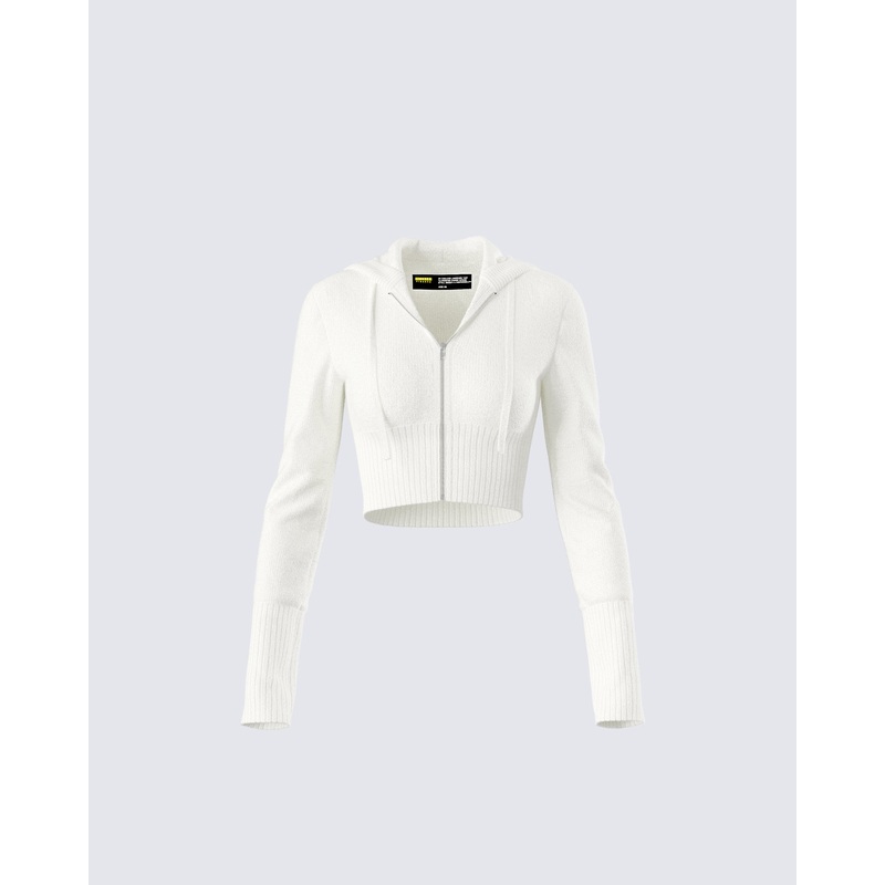 Alyssa White Knit Cropped Jacket