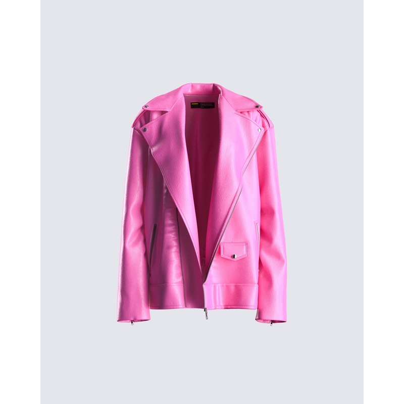 Ayse Pink Faux Leather Jacket