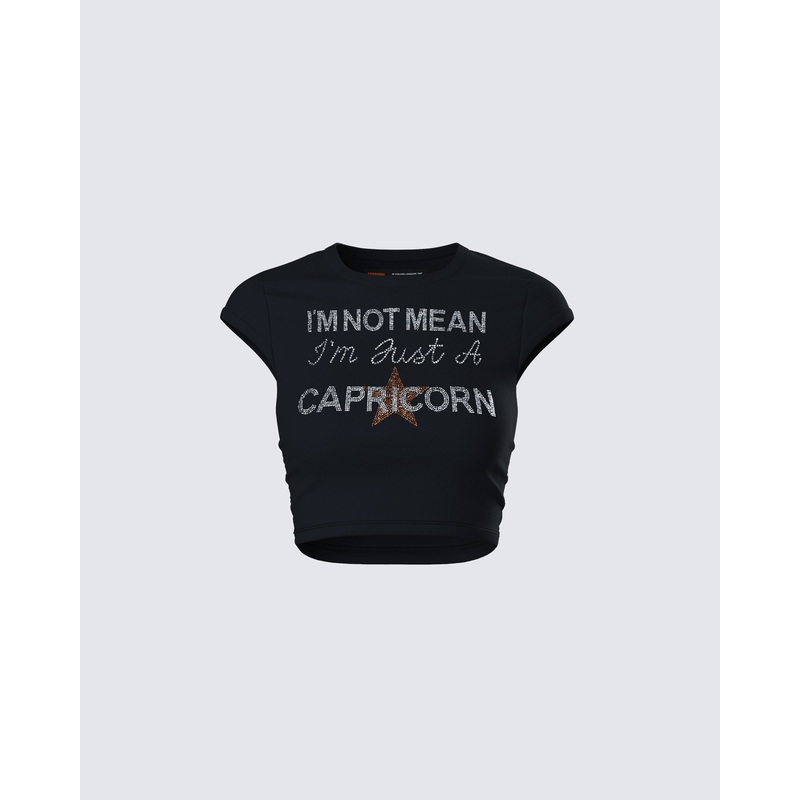 Clea Black Capricorn Graphic Top