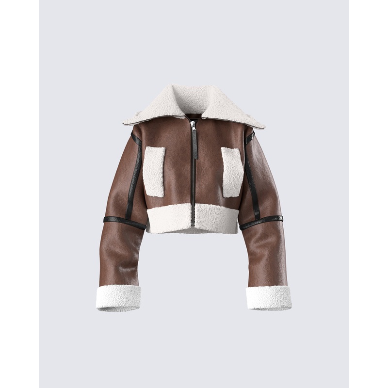 Farah Brown Vegan Leather Bomber