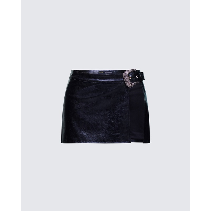 Fern Black Vegan Leather Mini Skirt