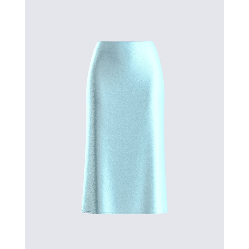 Florie Aqua Satin Midi Skirt